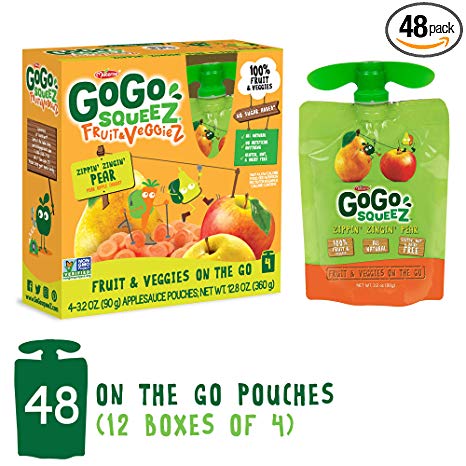 GoGo squeeZ Fruit & VeggieZ on the Go, Apple Pear Carrot, 3.2 Ounce (48 Pouches), Gluten Free, Vegan Friendly, Healthy Snacks, Unsweetened, Recloseable, BPA Free Pouches