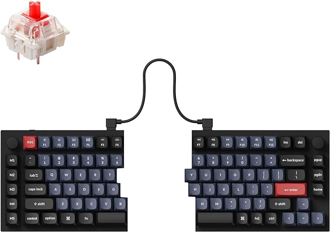 Keychron Q11 QMK/VIA TKL Split Keyboard Ergonomic, 91 Keys 75% Layout Wired Mechanical Gaming Keyboard Mac & Windows with Full Alu Frame, PBT Keycaps & Knobs, RGB Backlight Hot-Swappable Red Switch