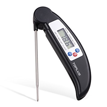Toplus(TM) Instant Read Thermometer Digital Food Meat Thermometer with Food-Safe Stainless Collapsible Probe for Cooking, Kitchen, BBQ, Grill, Beef, Turkey, Milk and Bath Water (Black)