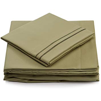 Split King Bed Sheets - Sage Green Luxury Sheet Set - Deep Pocket - Super Soft Hotel Bedding - Cool & Wrinkle Free - 2 Fitted, 1 Flat, 2 Pillow Cases - Light Green SplitKing Sheets - 5 Piece