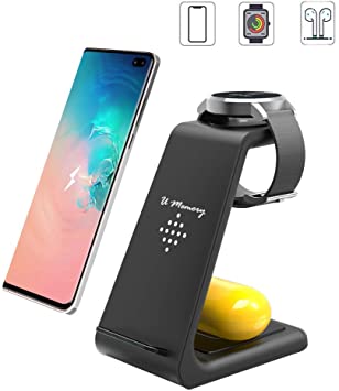 Wireless Charging Station, 3 in 1 Premium Qi-Certified Charging Stand Fast Charger Compatible with Samsung Galaxy S10/S9/8/Note10, Galaxy Buds&Galaxy Watch 42mm/46mm/Active2/1, Gear S3/S2/Sport