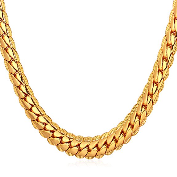 U7 18K Gold Plated Necklace With "18K" Stamp Men Jewelry 4 Colors 6 MM - 9MM Wide Snake Chain Necklace ,18"-32"