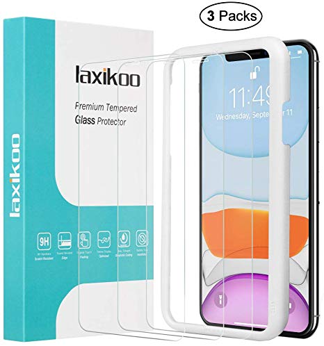 laxikoo Screen Protector for iPhone 11, iPhone XR Screen Protector, [3 Pack] iPhone 11 Tempered Glass with Installation Frame 9H Glass Screen Protector for iPhone 11/XR - 6.1 inch