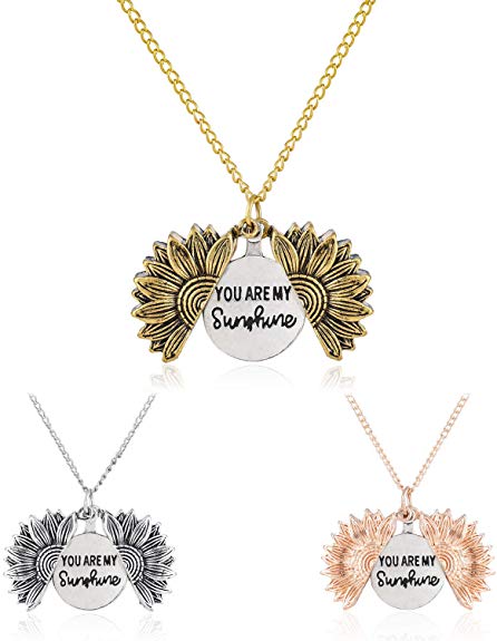Zhenhui You are My Sunshine Engraved NecklaceMemorial Sunflower Locket Necklace Gifts for Womens Girls,with Gift Boxs …