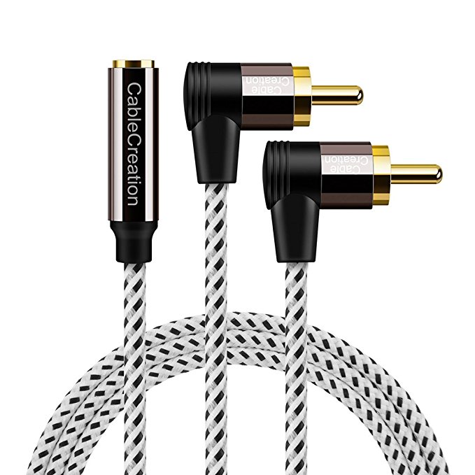 3.5mm to RCA Cable,CableCreation 10ft 3.5mm Female to Angle 2RCA Male Stereo Audio Cable Gold Plated for Smartphones, MP3, Tablets, Speakers,Home Theater,HDTV,Black and White/3m