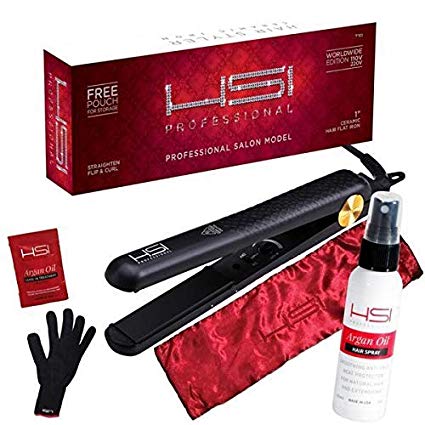HSI Professional Glider | Ceramic Tourmaline Ionic Flat Iron Hair Straightener | Straightens & Curls with Adjustable Temp | Incl Glove, Pouch, Travel Size Argan Oil Hair Treatment