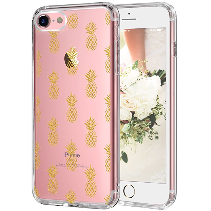 Pineapples iPhone 7 Case,iPhone 8 Case,LUHOURI Floral Case, Transparent Plastic with Clear TPU Bumper Protective Back Phone Case Cover for iPhone 7/iPhone 8 (4.7 Inch)