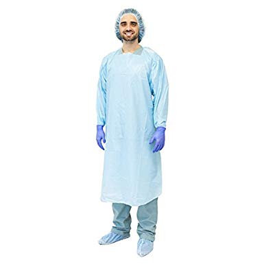 MediChoice Protective Gowns, Open Back, With Thumb Loop Cuff, Polyethylene, Universal, Blue (Box of 15)