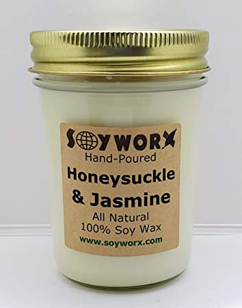 Soyworx 8 Ounce Soy Jar Candle with Lid Honeysuckle & Jasmine Fragrance