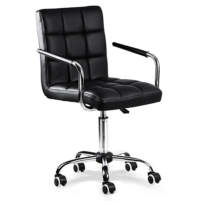 Yaheetech Modern Swivel Office Chair Faux Leather Home Computer Desk Chairs on Wheels Black