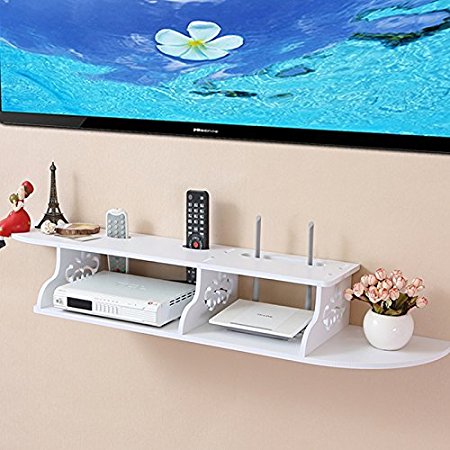 Tribesigns Modern Carved 2 Tier Wall Mount Floating Shelf Storage Rack for DVD Players / Cable Boxes / Game Consoles and TV Component,White