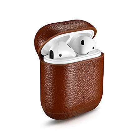 Leather Case For Apple AirPods, Pebble Series - Air Vinyl Design, Protective Case Cover (Brown)