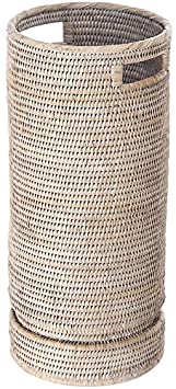 KOUBOO 1060071 La Jolla Rattan Round Umbrella Stand with Water Catch, 9.5" x 9.5" x 21", White Wash