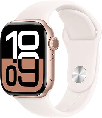 Apple Watch Series 10 [GPS 42mm] with Rose Gold Aluminium Case with Light Blush Sport Band - S/M. Fitness Tracker, ECG App, Always-On Retina Display, Water Resistant