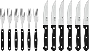 Russell Hobbs RH000431 12-Piece Cutlery Set – Tableware Service for 6, Steak Knives and Forks with Stainless Steel Blades, Serrated Steak Knife Set, Sharp Meat Knives, Ergonomic Handles, Black