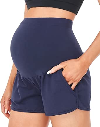 HOFISH Women's Maternity Shorts Over The Belly Cotton Casual Pregnancy Workout Sleep Shorts with Pocket