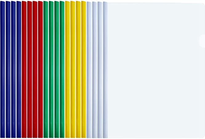 20 Pieces A4 Sliding Bar Binder Transparent Report Covers Folder for Documents Classification (Multicolored Sliding Bar)