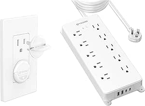 TROND 4000 Joules Surge Protector Power Strip 15ft Extension Cord Bundle with 32 Pack Outlet Covers, for Baby Proofing, Pet Proofing, Dust Proofing