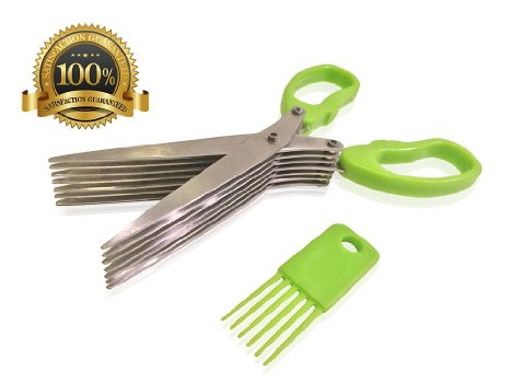 Herb Scissors - 7 Blades Sharp Premium Stainless Steel - Multipurpose Kitchen Shears - Herb Garden - Best Quality Multiblade Culinary Scissors With Cleaning Comb - Not 5 Blades To Chop Herbs Faster