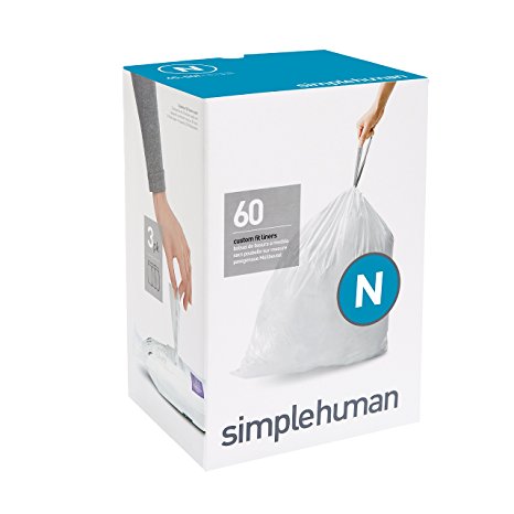 simplehuman Code N Custom Fit Liners, Extra Strong Trash Bags, 45-50 Liter / 12-13 Gallon, 3 Refill Packs (60 Count)