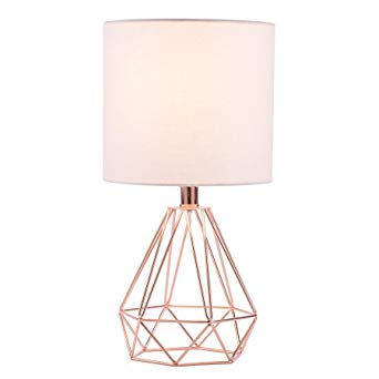 CO-Z Modern Table Lamp with White Fabric Shade, Rose Gold Desk Lamp with Hollowed Out Base 18 Inches in Height for Living Room Bedroom Dining Room (Rose Gold Base)