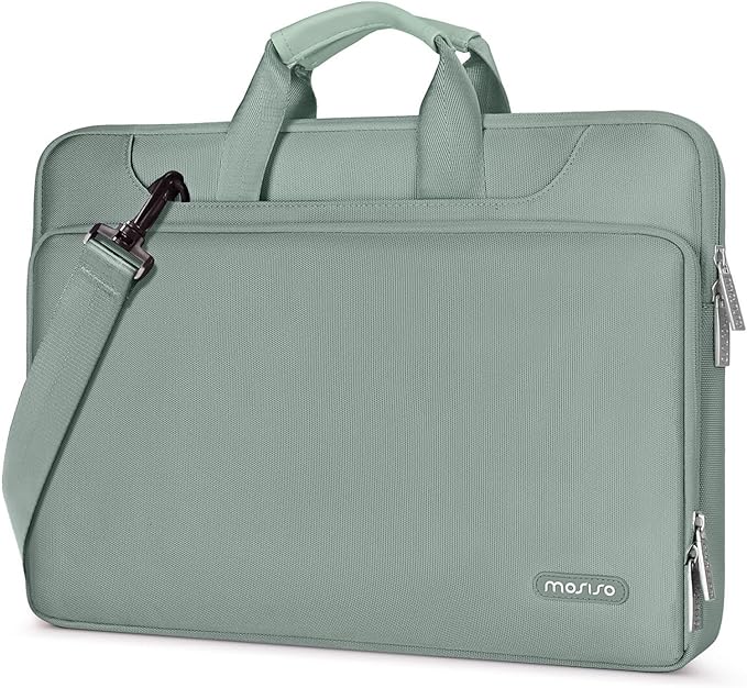 MOSISO 360 Protective Laptop Shoulder Bag Compatible with MacBook Air/Pro, 13-13.3 inch Notebook, Compatible with MacBook Pro 14 inch M3 M2 M1 2023-2021,Matching Color Sleeve with Belt,Antique Green