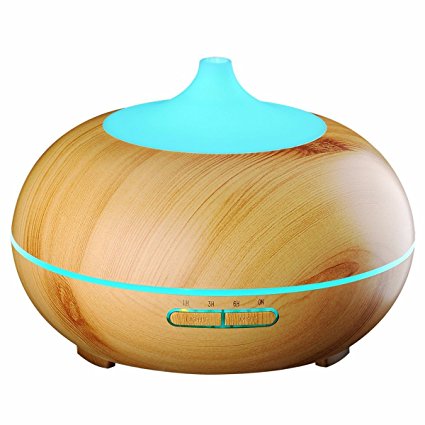 Aromatherapy Essential Oil Diffuser, EIVOTOR 300ml Portable Ultrasonic Humidifier Cool Mist Oil Diffuser with 6 Color LED Lights Changing and 3 Timer Settings for Home, Office, Yoga, Spa Wood Grain