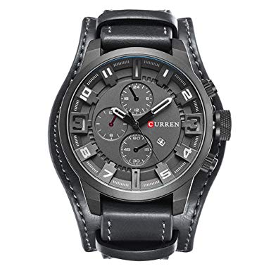 Retro Wide Cuff Watches for Men - Decorative Three Sub-Dials Calendar Leather Watch Gentlemens Watches