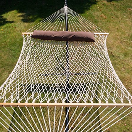 TOUCAN OUTDOOR Cotton Rope Hammock, Poly Fiber Stuffing Pillow, 2 Person,Capacity 450 lbs,for Outdoor Patio, Yard, and Porch