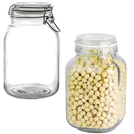 Anchor Hocking 2 Pack 67oz Glass Jars Airtight Hinged Hermes Lids Kitchen Storage Canisters