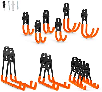 Garage Hooks14-Pack, Steel Garage Storage and Organization System Hooks, Heavy Duty Wall Mount Garage Organizers for Bike, Hoses,Ladders and More Equipment