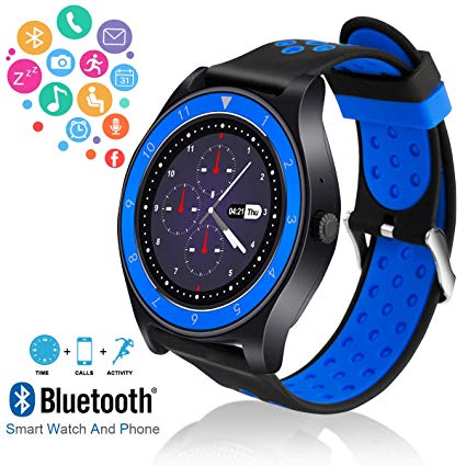 Smart Watch,Bluetooth Smartwatch Touch Screen Wrist Watch with Camera/SIM Card Slot,Waterproof Phone Smart Watch Sports Fitness Tracker Compatible Android Phone iOS Phones for Men Women Kids (Blue)