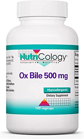 Nutricology, Ox Bile (Ochsengalle), 500mg, Hochdosiert, 100 Kapseln, Laborgeprüft, Glutenfrei, Sojafrei, Ohne Gentechnik