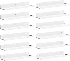 Lifewit Floating Shelves for Wall, 12 Pack White Acrylic Shelf 15" Room Decor for Bookcase/Vinyl Record Display/Photo/Picture in Bedroom, Living Room, Bathroom, Kitchen Storage and Organization