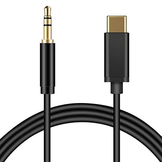 Type C to 3.5mm Audio Aux Jack Adapter, Drift USB C Male to 3.5mm Male Extension Headphone Audio Stereo Cord Car Aux Cable for Google Pixel2/2XL, Moto Z and More Type C Devices (Black)