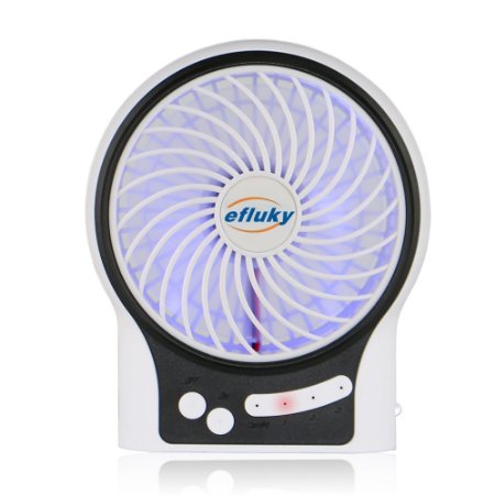efluky 4.5 Inch Mini USB Rechargeable Fan 3 Speeds with Blue Decorative Light and LED Light Portable Table Fan Cooling Fan for Home and Office,Indoor and Outdoor Activities As Camping, Hiking, Cycling, Backpacking,Climbing, Boating, Travel, Picnic (White)