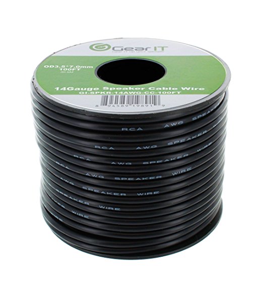 GearIT Pro Series 14 AWG Gauge Speaker Wire Cable, 200 Feet - Black