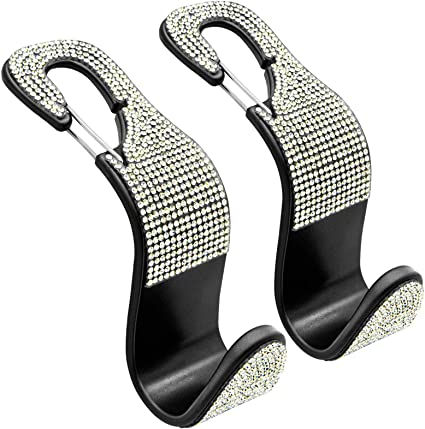 XBRN 2 Pack Car Bling Hooks, Car Seat Hanger Backseat, Bling Car Headrest Hangers, Backseat Bling Car Hooks with Rhinestone Diamond Hanger Back Seat Organizer for Vehicle