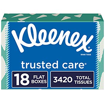 Kleenex Trusted Care Facial Tissues, 18 Flat Boxes, 190 Tissues per Box (3,420 Tissues Total)