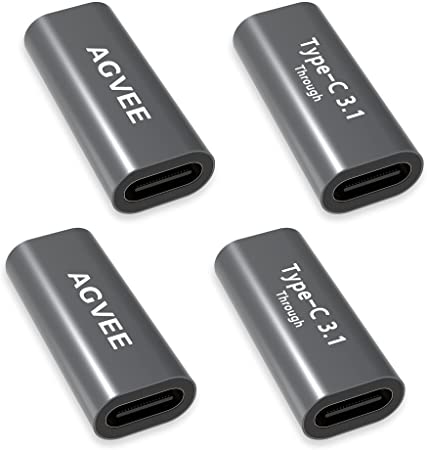 AGVEE [4 Pack] USB-C Female to Female Adapter, PD 100W Quick Charge USB 3.2 3.1 Gen2 Type C 10G Data Coupler Extender Extension Connector for MacBook TB3 Port, Pixel 2 3 4 5, S21, S20, S10, S9, Gray