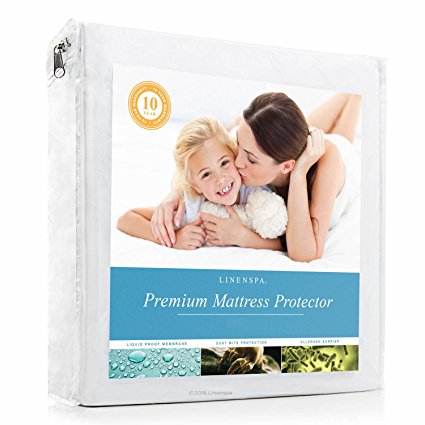 LinenSpa Premium Mattress Protector, 100-Percent Waterproof, Hypoallergenic, 10 Year Warranty, Vinyl Free, King