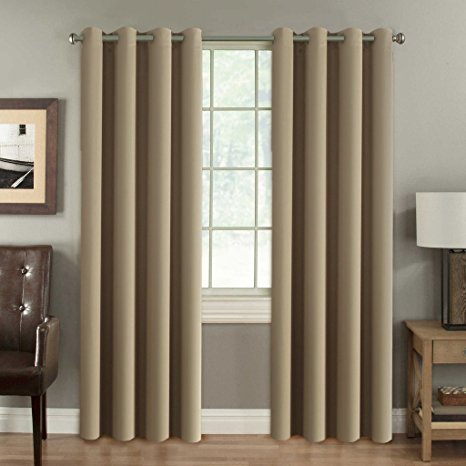 H.Versailtex Blackout Room Darkening Curtains Window Panel Drapes - (Khaki Color) 2 Panels, 52 inch wide by 96 inch long each panel, 8 Grommets / Rings per panel