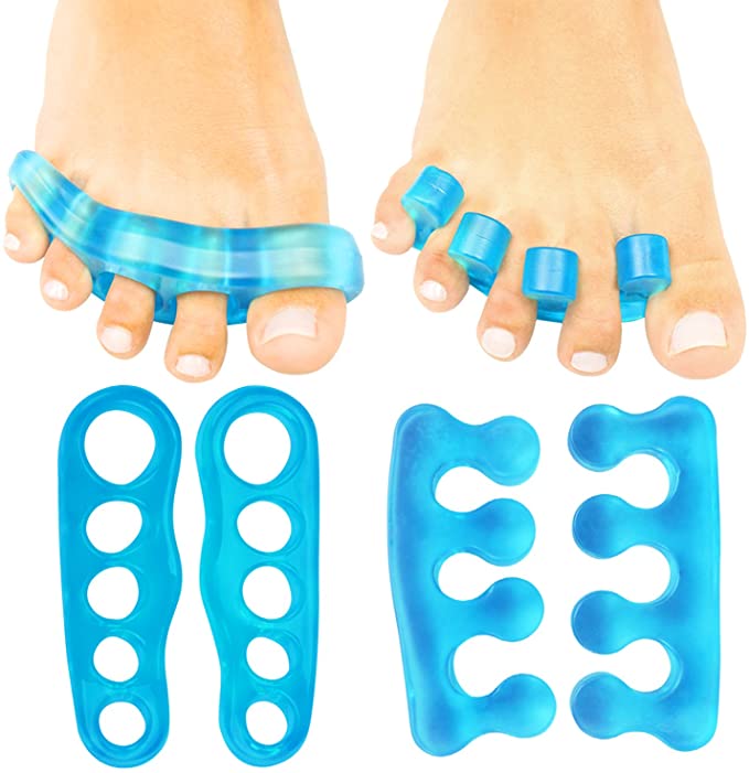 ViveSole Toe Stretchers (4 Pieces) - Silicone Gel Separators - Therapeutic Spa Spreaders for Plantar Fasciitis, Bunions, Overlapping Hammer Toe Spacers - Metatarsal Yoga Cushion (Blue, Medium)