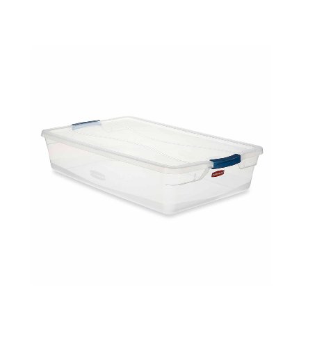 Rubbermaid 3Q2900CLMCB Storage Tote with Blueberry Frost Latch, 41 Quart, Clear