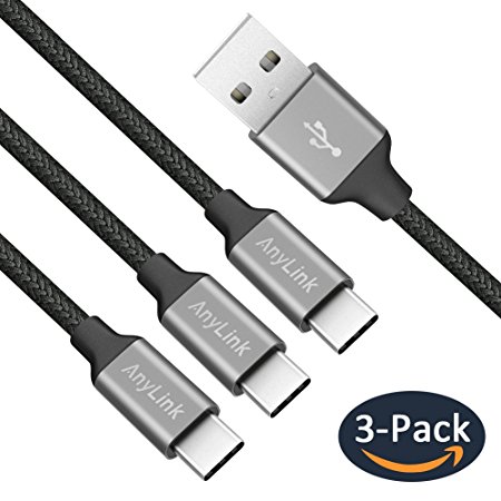 USB Type C Cable, Anylink USB C Cable 3 Pack Assorted Lengths (2x3ft, 1x6ft), Nylon Braided USB C to USB A Cable for Samsung Galaxy S8, Nexus 6P 5X, Google Pixel, LG G5 G6, HTC 10 and More