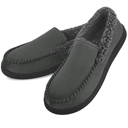 Men's Moccasin Slippers Fuzzy House Shoes Fleece Home Memory Foam Indoor Outdoor