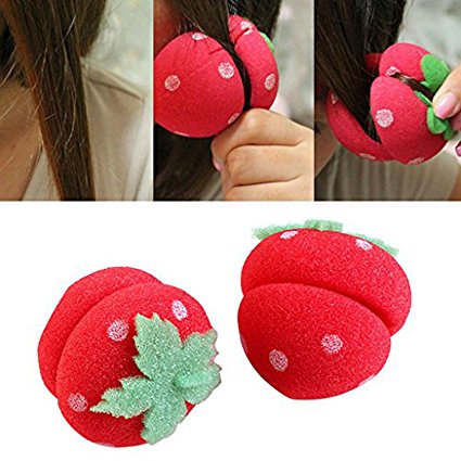 CCbeauty 18 pcs Strawberry Hair Care Foam Soft Round Sponge Balls Curlers Hair Roller Bun Tool