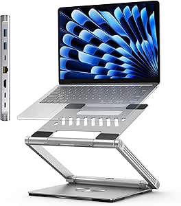 Laptop Docking Station Stand for MacBook Pro/Air, Dell/HP/Surface/Lenovo/Chromebook, Detachable USB C Hub with 4K@60Hz HDMI, USB A&C 3.0, Ethernet, PD 3.0, Adjustable Dock with 360 Rotate Base