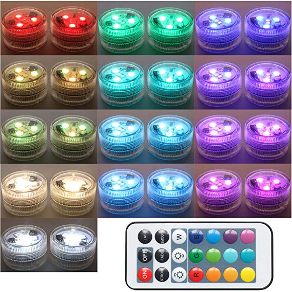 20PCS Submersible LED Lights Popular Waterproof Small Battery Operated Single Mini Led for Crystal Vases Centerpiece Decoration … (Two Pack Two Remote)