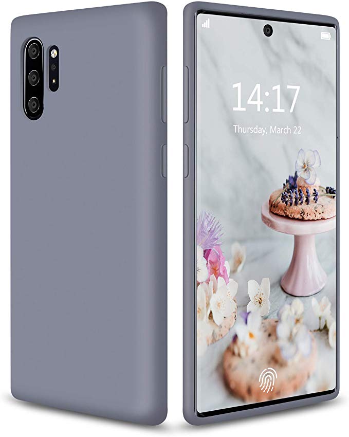 abitku Galaxy Note 10 Case Silicone, Slim Soft Liquid Gel Rubber Shockproof Microfiber Cloth Lining Cushion Compatible with Samsung Galaxy Note 10 6.3", Lavender Gray